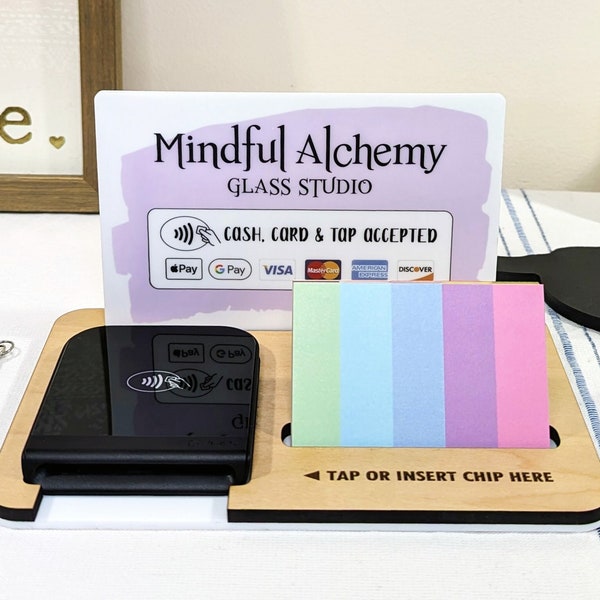 Payment Center for Shopify Tap & Chip Reader / Tap and Pay / Cash and Card Acceptance Sign / Shopify Reader Dock and Business Card Holder