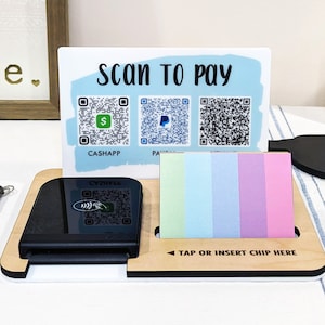 Payment Center for Shopify Reader with QR Code Scan to Pay Sign / Tap and Pay Dock / Acceptance Sign and Business Card Holder for Markets