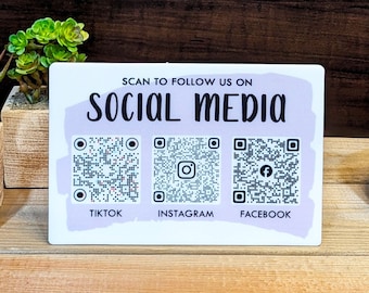 Acrylic Social Media Sign with QR Codes - Follow Us Scannable Table Desk Signage, Social Media for Salon, Office, Bar or Small Business