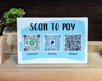 Scan to Pay Sign for Makers Vendors and Craft Market Stands, Mobile Camera QR Code Scan Sign