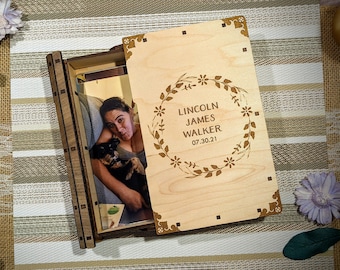 Wood Book Photo Box - Travel Memory Box, Engraved 4x6 Photo Box, Vacation Photo Storage, Handmade Wood Book Box
