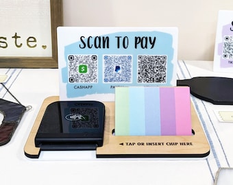 Payment Center for Shopify Reader with QR Code Scan to Pay Sign / Tap and Pay Dock / Acceptance Sign and Business Card Holder for Markets