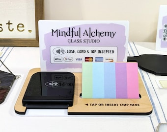 Payment Center for Shopify Tap & Chip Reader / Tap and Pay / Cash and Card Acceptance Sign / Shopify Reader Dock and Business Card Holder