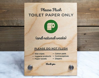 Toilet Rules - Wood 5x7" Tabletop Sign for Septic Systems, Sensitive Plumbing, Do Not Flush Sign