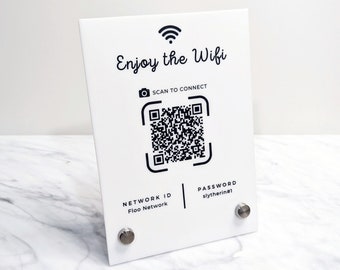 Wifi QR Code Acrylic Sign - 5x7" Tabletop Sign for Airbnb Vacation Rental, Sign for Small Business, Salon, Restaurant, Shop