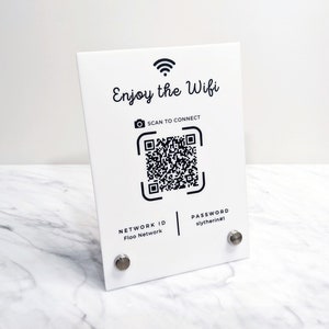 Wifi QR Code Acrylic Sign 5x7 Tabletop Sign for Airbnb Vacation Rental, Sign for Small Business, Salon, Restaurant, Shop image 1