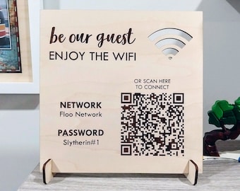 WOOD Wifi Password Sign / Personalized QR Code Wifi Network Sign for Guests, Airbnb, Beach Rental House