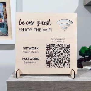 WOOD Wifi Password Sign / Personalized QR Code Wifi Network Sign for Guests, Airbnb, Beach Rental House