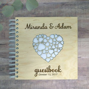 Engraved Wood Wedding Guest book - Personalized Wood Cover Guestbook - Custom Sign In Book - Rustic Wooden Alternative Signature Book