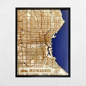 Milwaukee 3D Wood & Acrylic City Streets Map Modern Minimalist Wooden WI 11x14 Wall Art image 1