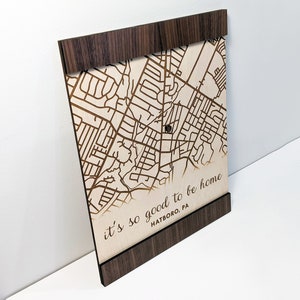 Custom Map of Your Address / Engraved Wood / Housewarming Gift / Realtor Closing Gift / Custom Wood Wall or Shelf Decor image 1