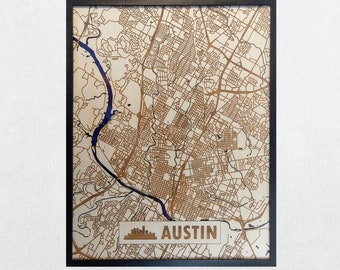 Austin 3D Wooden Map - Modern Minimalist Wood & Acrylic TX 11x14 Wall Art