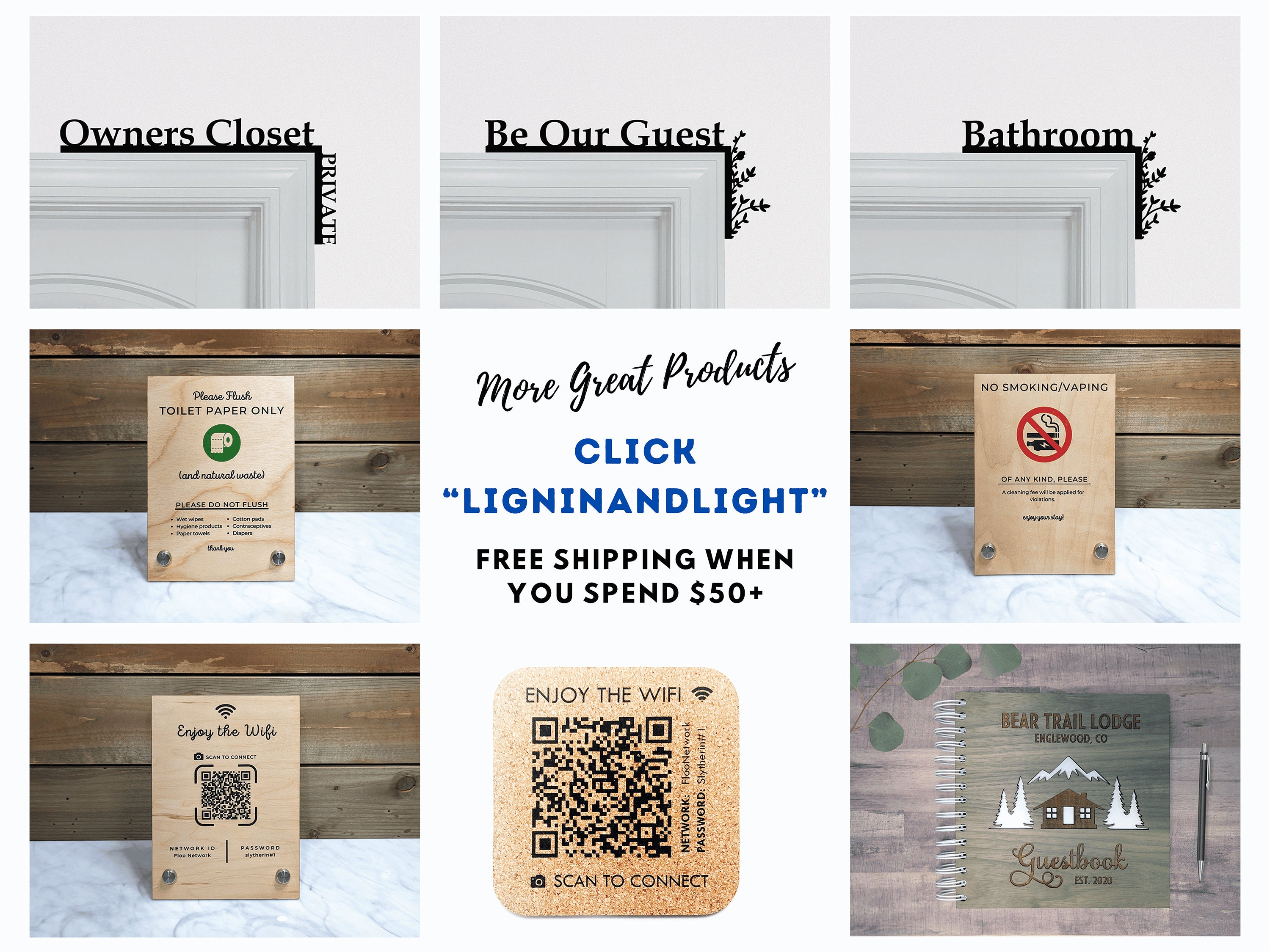 Wifi QR Code Wood Sign - 5x7 Tabletop Sign for Guestroom, Airbnb ...