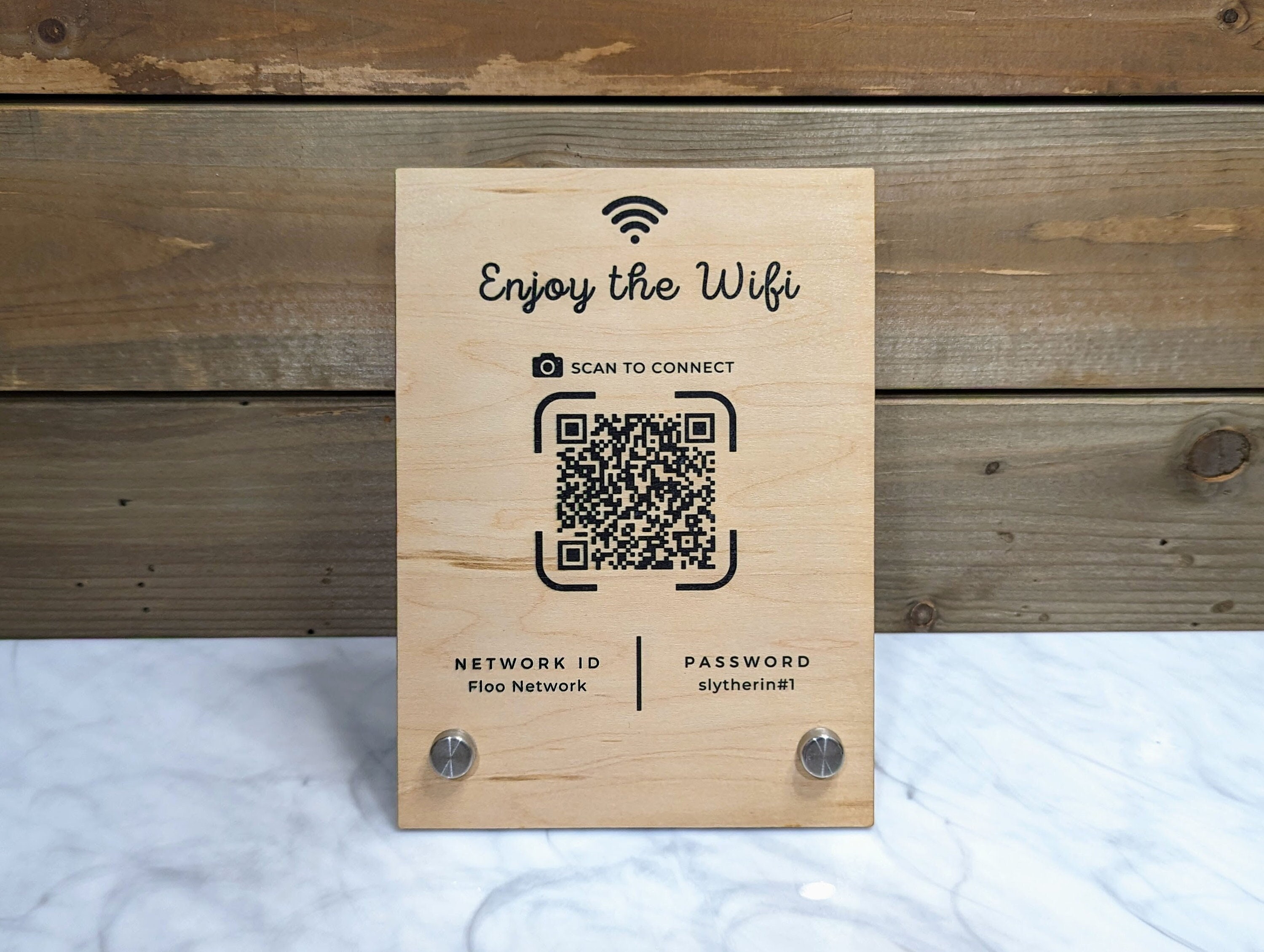 Wifi QR Code Wood Sign - 5x7 Tabletop Sign for Guestroom, Airbnb