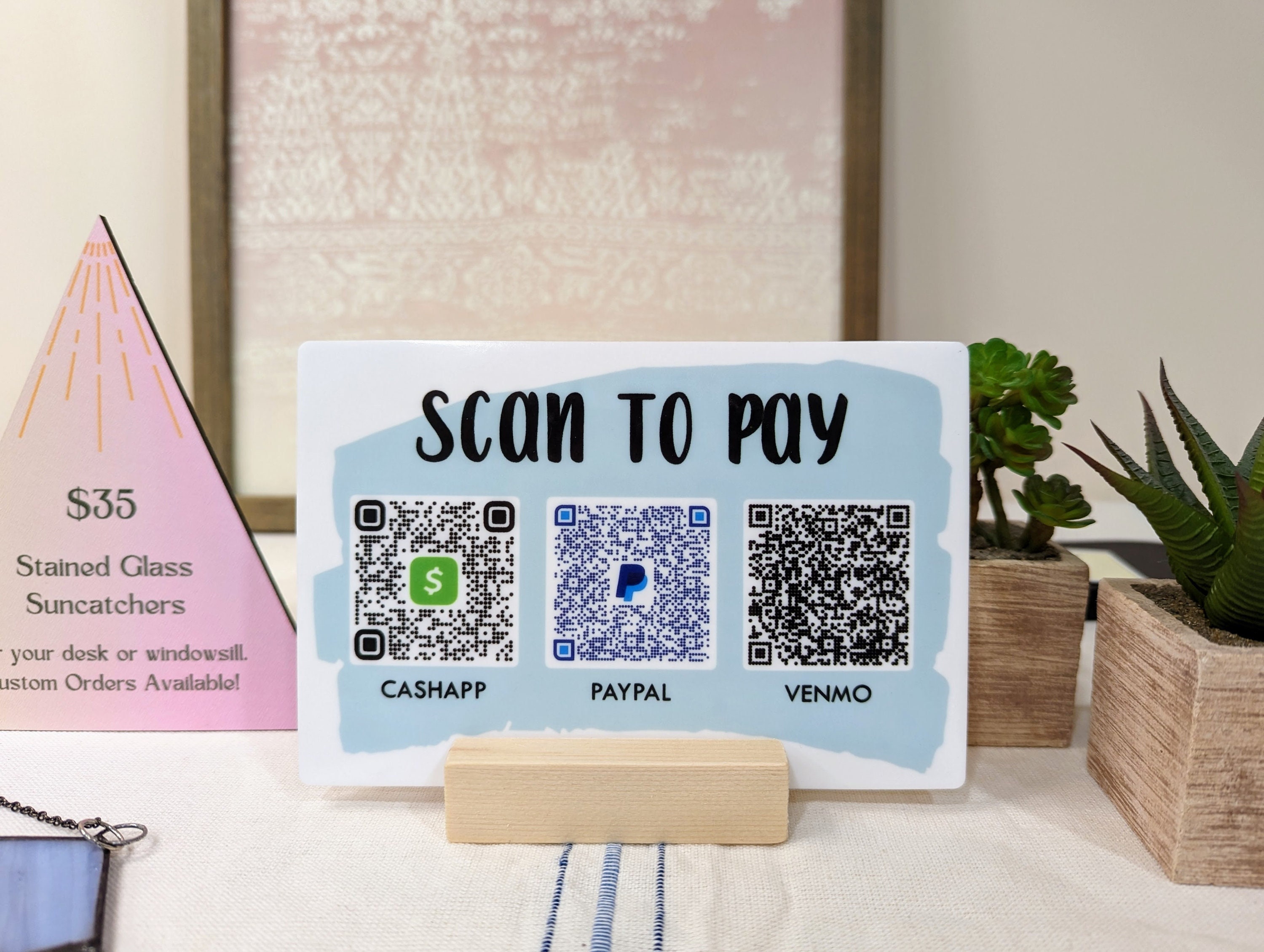 Scan to Pay Sign: Custom QR Code Business Sign With Wood Stand - Etsy