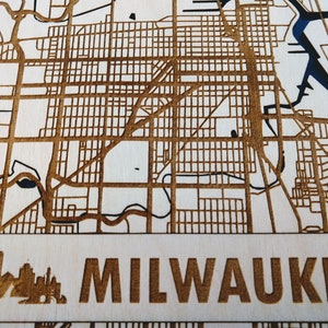 Milwaukee 3D Wood & Acrylic City Streets Map Modern Minimalist Wooden WI 11x14 Wall Art image 2