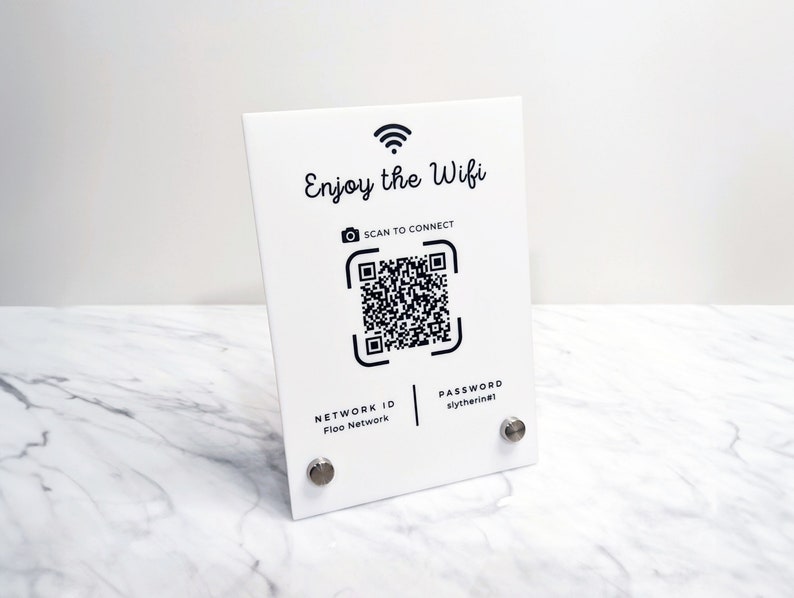 Wifi QR Code Acrylic Sign 5x7 Tabletop Sign for Airbnb Vacation Rental, Sign for Small Business, Salon, Restaurant, Shop image 1