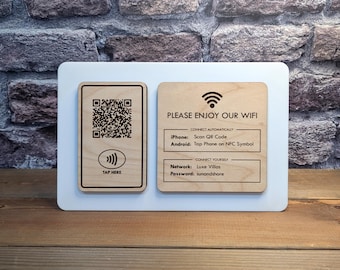 Wifi Get Connected Station - Large Wifi QR Code & NFC Tap to Connect Station Gets Your Guests Online Automatically