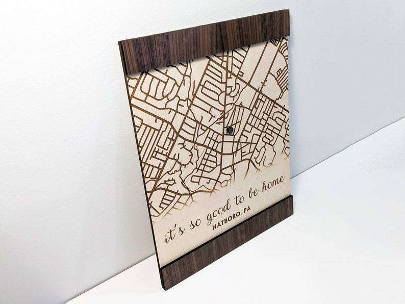 Custom Map of Your Address / Engraved Wood / Housewarming Gift / Realtor Closing Gift / Custom Wood Wall or Shelf Decor image 1