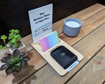 Payment Center for Shopify Reader / Contactless Chip Tap to Pay Station / Marketplace Cash Card Acceptance Table Sign / Business Card Holder