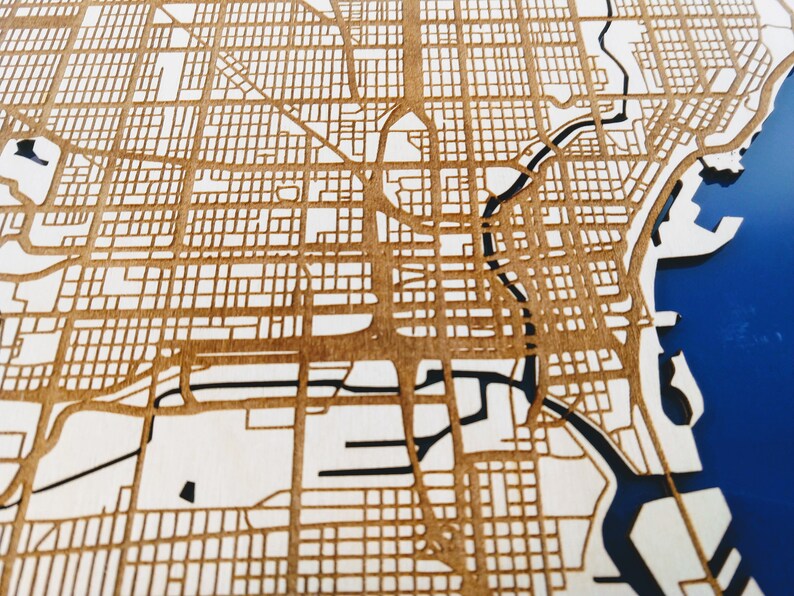 Milwaukee 3D Wood & Acrylic City Streets Map Modern Minimalist Wooden WI 11x14 Wall Art image 3