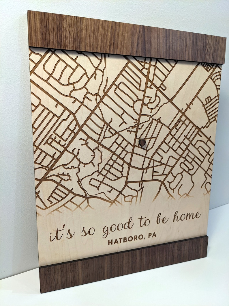 Custom Map of Your Address / Engraved Wood / Housewarming Gift / Realtor Closing Gift / Custom Wood Wall or Shelf Decor image 2