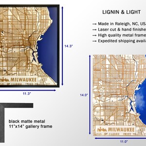 Milwaukee 3D Wood & Acrylic City Streets Map Modern Minimalist Wooden WI 11x14 Wall Art image 7