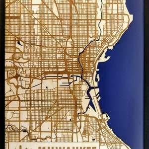 Milwaukee 3D Wood & Acrylic City Streets Map Modern Minimalist Wooden WI 11x14 Wall Art image 5