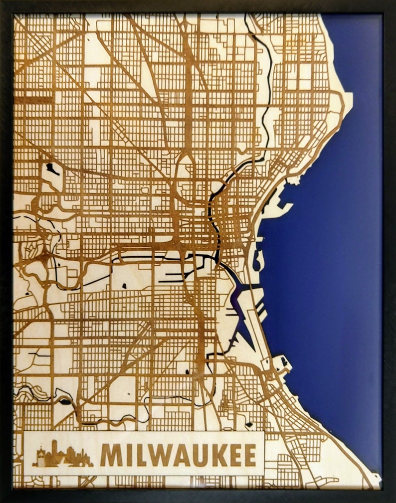 Milwaukee 3D Wood & Acrylic City Streets Map Modern Minimalist Wooden WI 11x14 Wall Art image 5