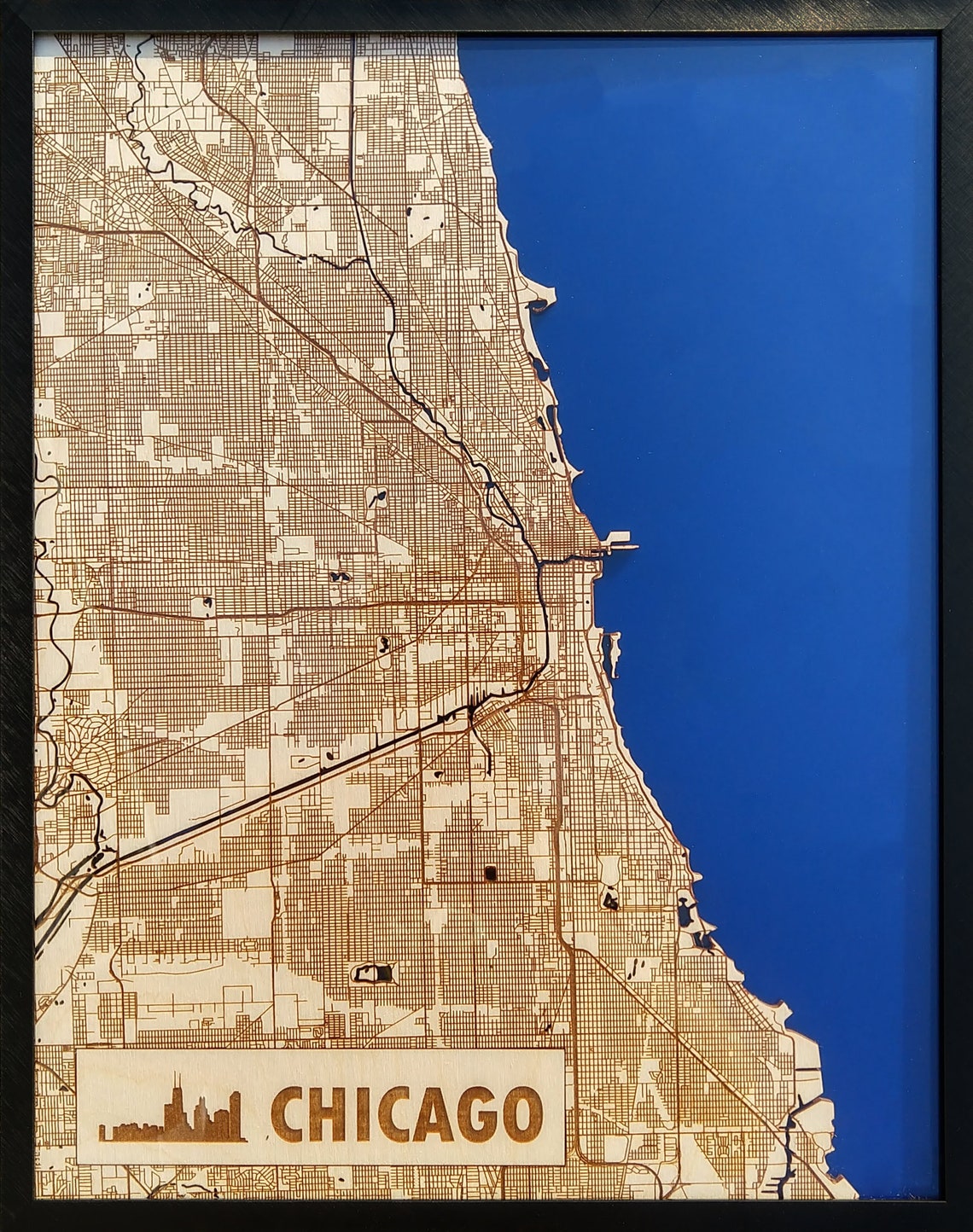 Chicago 3D Wood & Acrylic City Streets Map - Modern Minimalist Wooden ...
