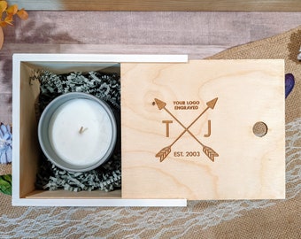 Your Logo Wood Gift Boxes / Farmhouse Style Rustic Slide-Top Boxes / Whitewashed, Personalized Engraving