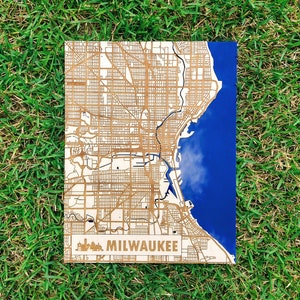 Milwaukee 3D Wood & Acrylic City Streets Map Modern Minimalist Wooden WI 11x14 Wall Art image 4