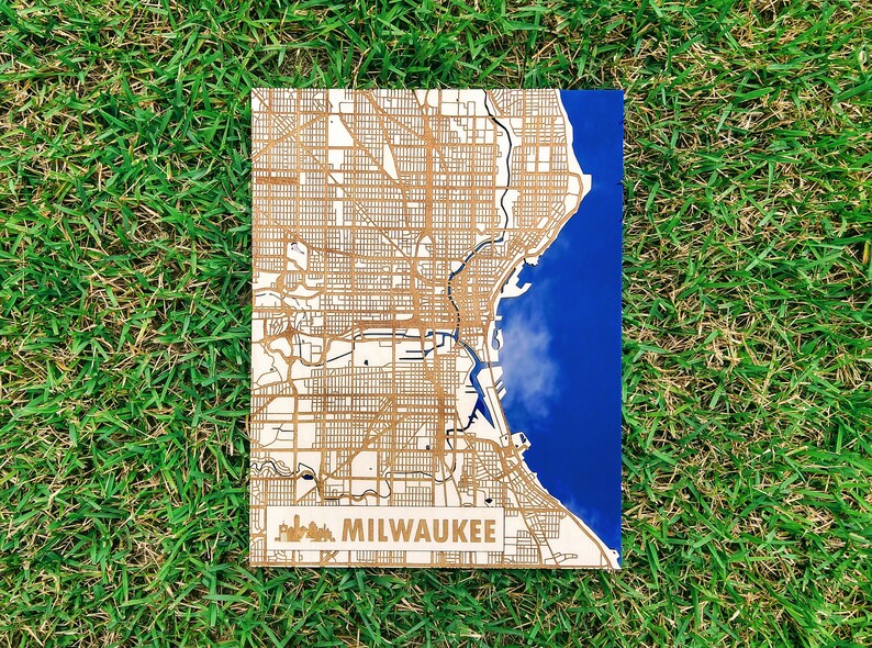 Milwaukee 3D Wood & Acrylic City Streets Map Modern Minimalist Wooden WI 11x14 Wall Art image 4