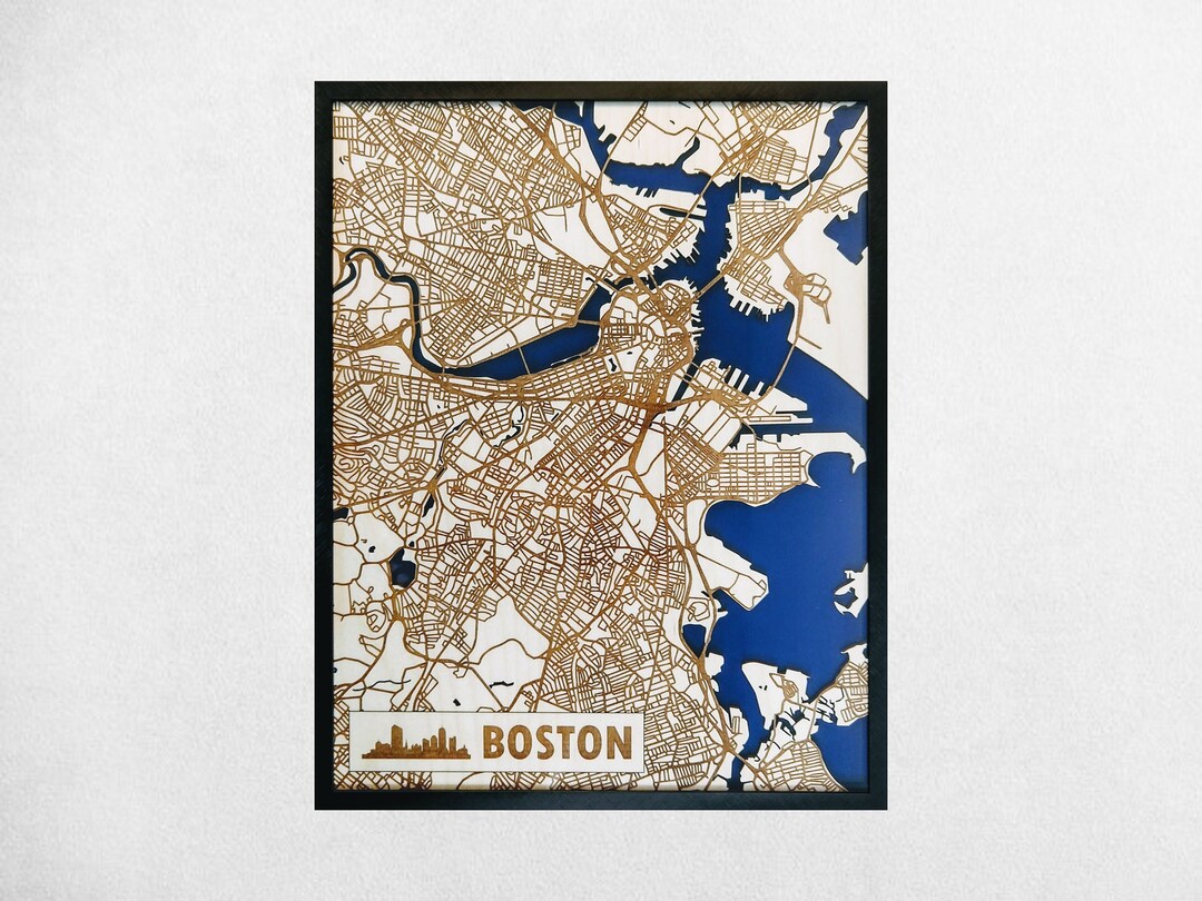 Boston 3D Wood Engraved Map Modern Minimalist Wooden MA - Etsy