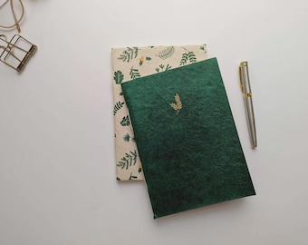 Cuadernos de papel hechos a mano (2 libros) / Conjunto verde esmeralda / Tapa blanda, Diario cosido a mano, Cuaderno en blanco, Diario de viaje, Navidad
