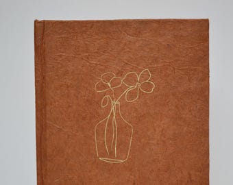 Diario de papel hecho a mano / Ratna en terracota - Tallos en jarrón / Tapa dura, diario cosido a mano, regalo para ella, libro de recuerdos, Lokta