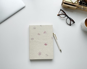Cuaderno de papel hecho a mano / Pétalos de buganvilla / Tapa dura, Diario cosido a mano, Diario de viaje, Diario floral, Regalo para mamá
