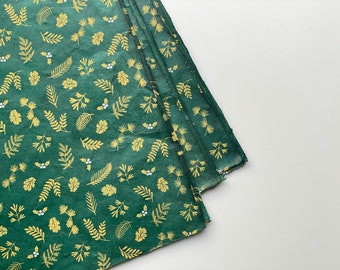 Papel para envolver regalos (2 hojas) / Nagarjun - Verde esmeralda / papel para envolver regalos con motivos florales / hecho a mano, ecológico, bordes desbarbados, papel nepalí