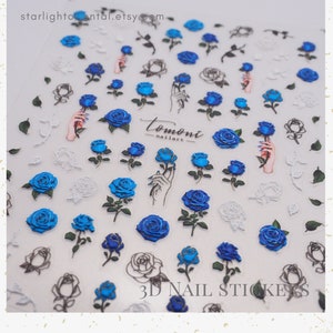 Flower Nail Art Blue Floral Lily Rose Nail Wraps Water Transfers Decal  Stickers Nail Art 