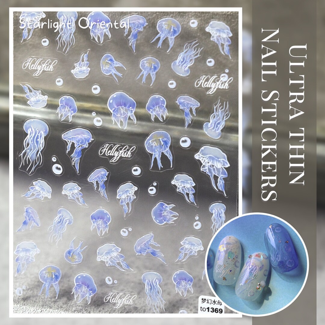 Blue Jellyfish Nail Decal, Jellyfish Nail Sticker, Jellyfish Nails, Sea
