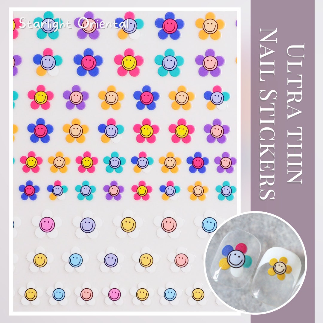 Smiley Flower Nail Sticker Simple Flower Design Smiley Face Etsy