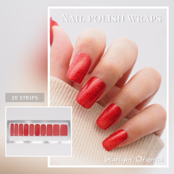 Sparkly Red Nails With Glitter Nail Wraps Classic Red Nail Strips