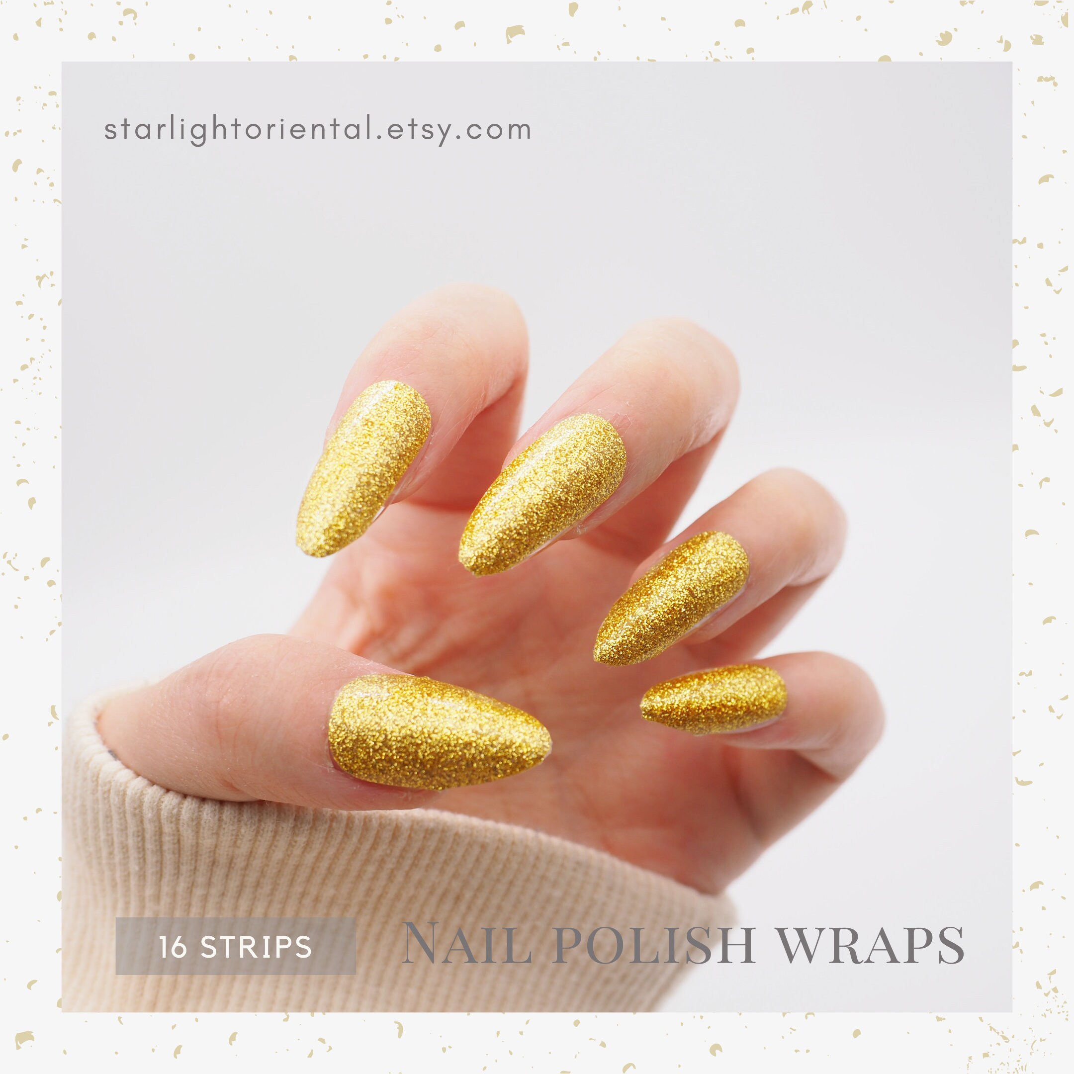 Sparkly Gold Glitter Nail Polish Wraps Shiny Gold Sequin Nail Etsy