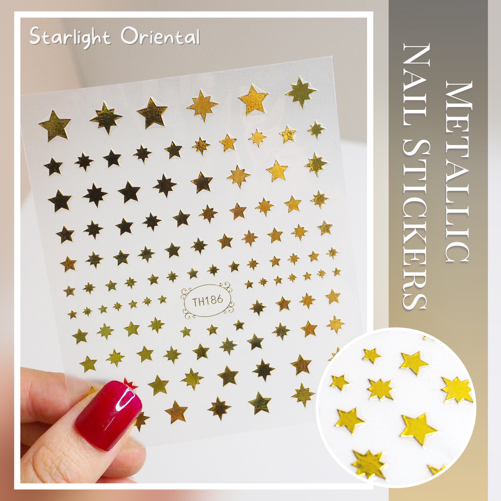  8Sheets Gold Star Nail Sticker Decals- Metallic Nail