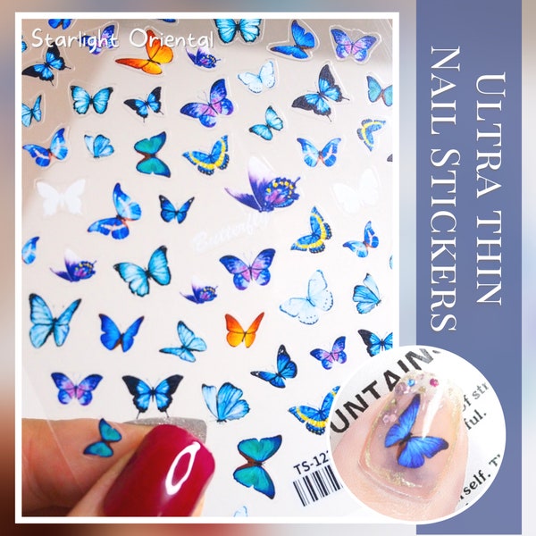Blue Butterfly Nail Stickers Etsy