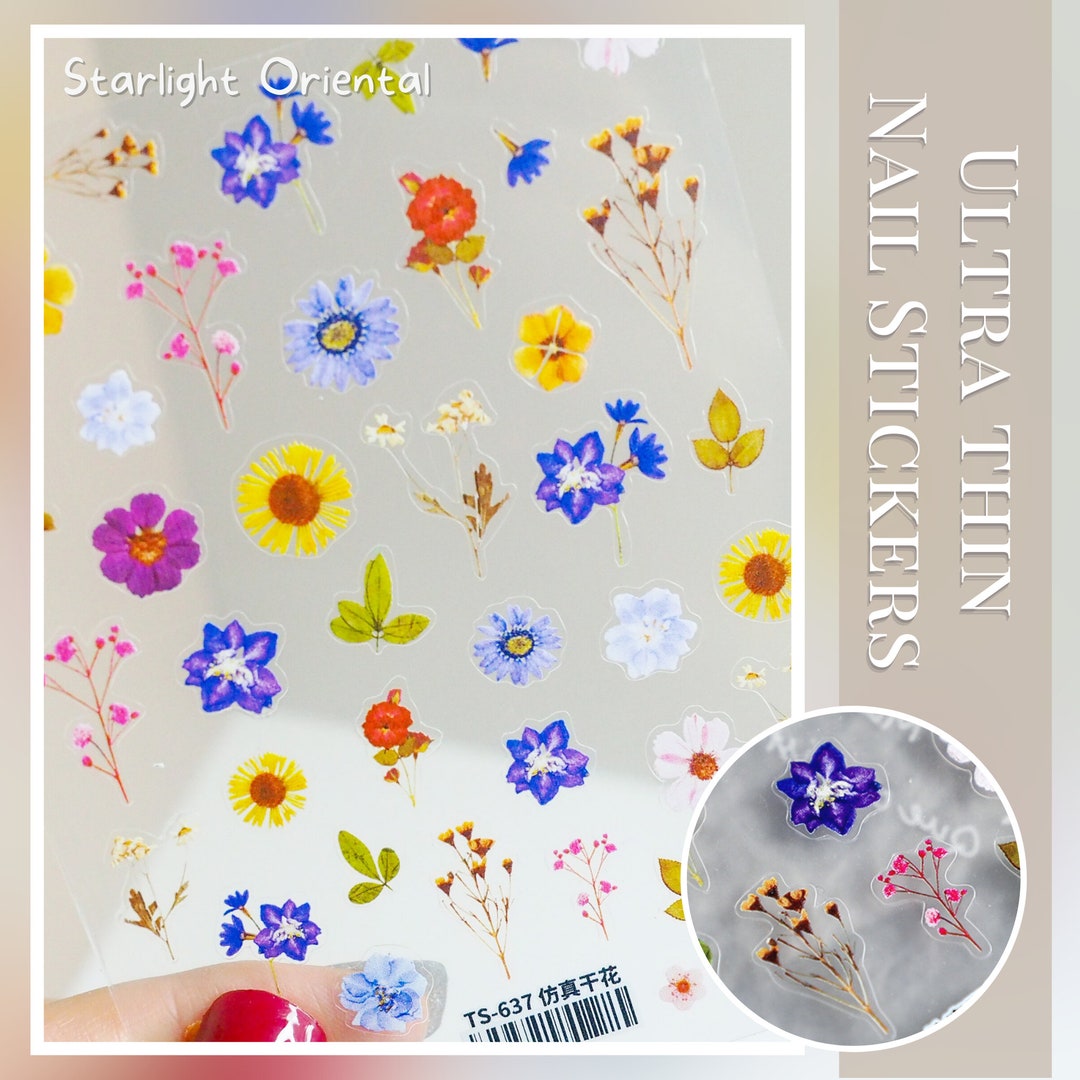 Pressed Flower Nail Sticker Dried Flower Nail Decal Floral - Etsy