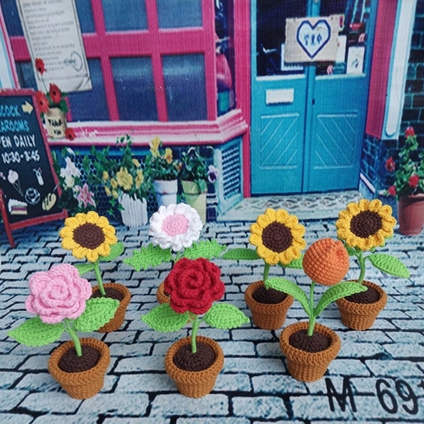 Crochet Flower, Crochet Plant, Crochet Tulip, Crochet Sunflower, Crochet Rose, Crochet Cactus, Crochet Daisy, Flower In a Pot