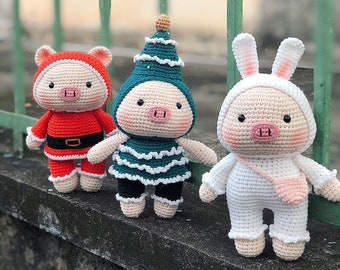 Christmas Pig Crochet, Pig Santa Claus Crochet, Handmade Santa Claus Pig Doll, Amigurumi Santa Claus, Stuffed Santa Claus, Noel Pig Doll