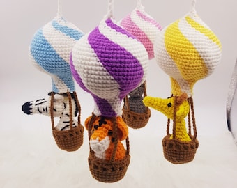Air Balloon Baby Mobile Crochet, Animal Crochet Mobile, Animal Baby Mobile, Nursery Crib Mobile , Baby Crib Mobile, Amigurumi Crib Mobile