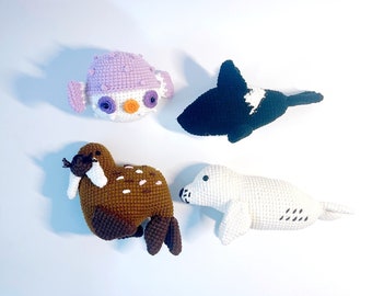 Crochet Sea Animals, Sea Animal Plush, Puffer Fish Plush, Walrus Plush Doll, Seal Plush Doll, Orca Stuffed Plush, Whale Plush Doll
